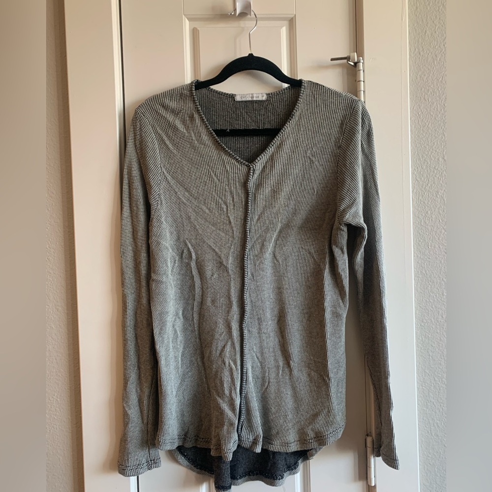 Long Sleeved Waffle Knit Vneck